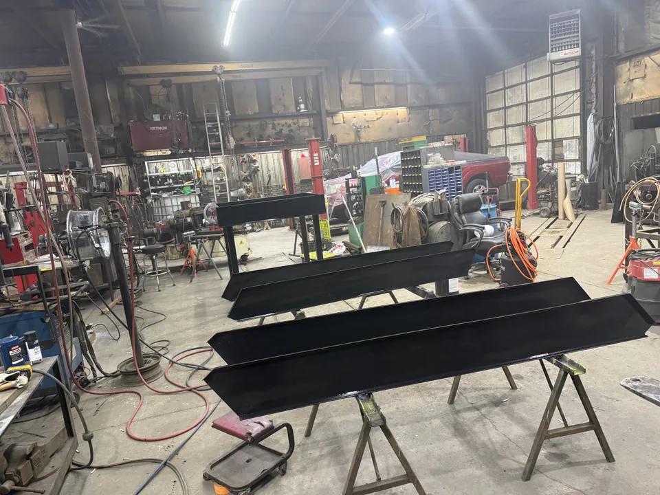 Fabricated steel work set up for fit-up in the Schmelzle MechFab shop