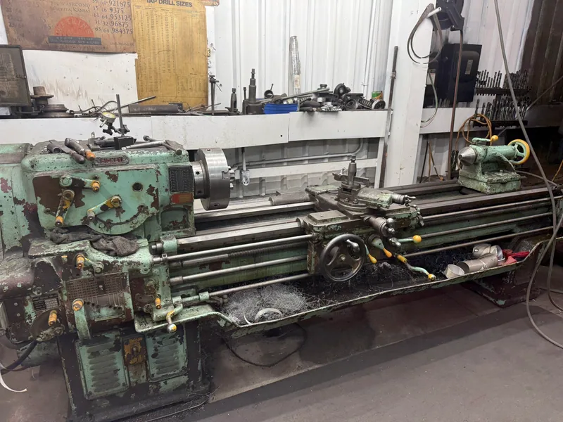 Long-bed metal lathe in the Schmelzle MechFab shop